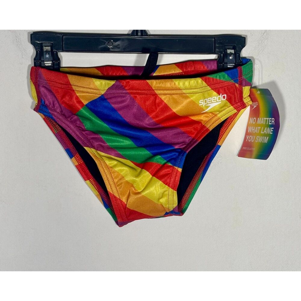 Speedo PowerFLEX Eco Pride Rainbow Swim Brief Men's Size 26 NWT Drawstring